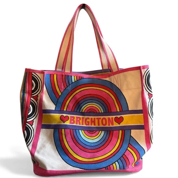 Brighton Colorful Canvas Tote with Pink and Blue Accents - Picture 1 of 5